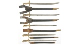 Five U.S. Military Sword/Saber Bayonets with Leather Scabbards