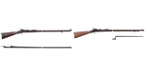 Two U.S. Springfield Trapdoor Rifles and One Barreled Action