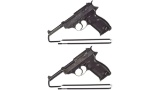 Two World War II German P.38 Semi-Automatic Pistols