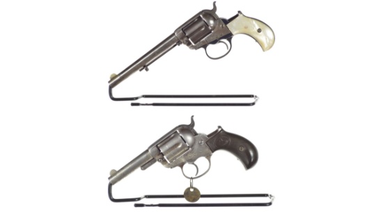 Two Etched Panel Colt Model 1877  Lightning Revolvers