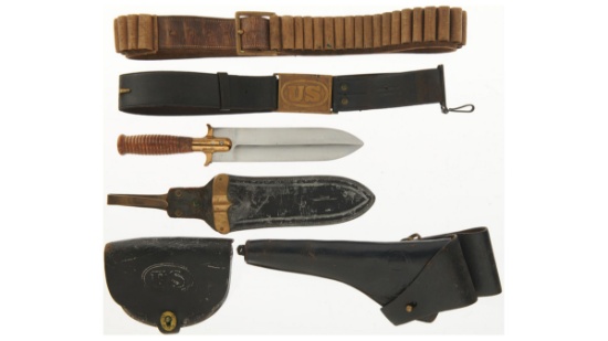 U.S. 1880 Knife, Colt SAA Holster, Belt, Ammo Pouch, & Bandolier