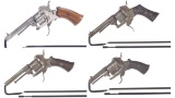 Four Antique European Folding Trigger Pinfire Revolvers