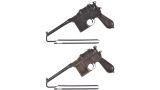 Two German Mauser Broomhandle Semi-Automatic Pistols