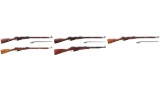 Five Soviet Military Mosin-Nagant Bolt Action Longarms