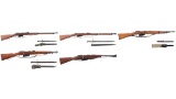 Five European Military Bolt Action Long Guns with Bayonets