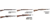 Five European Military Bolt Action Rifles with Bayonets