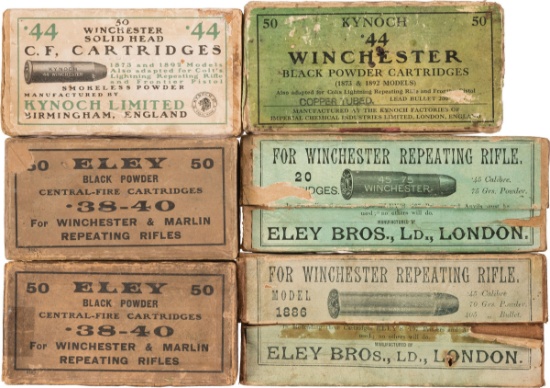 Six Vintage British Manufactured Cartridge Boxes