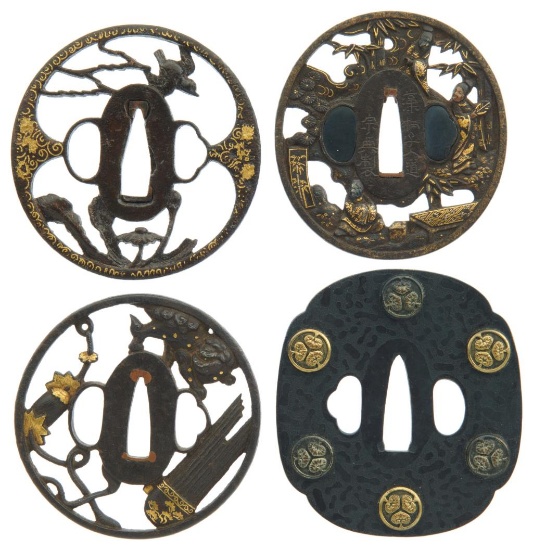 Four Japanese Tsuba, One with NTHK Certificate