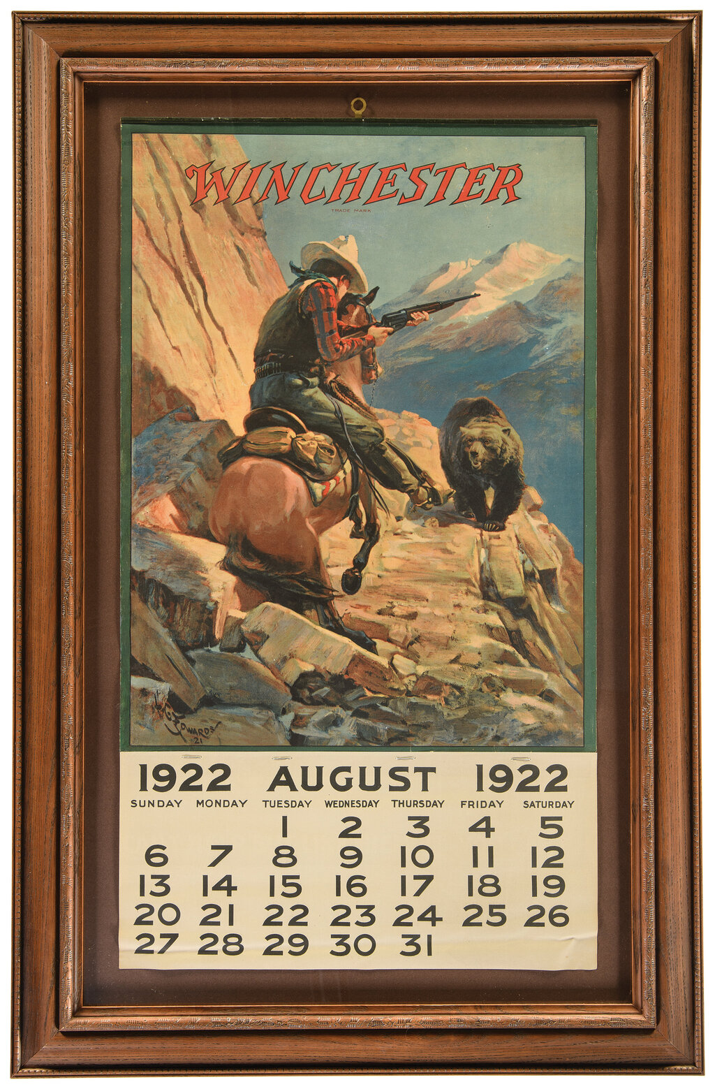 Framed 1922 Winchester Calendar by H. G. Edwards | Proxibid