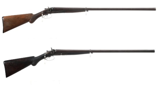 Two Antique American 10 Gauge Double Barrel Hammer Shotguns