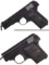 Two Colt Model Pocket Hammerless Semi-Automatic Pistols