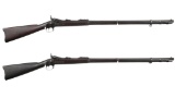 Two U.S. Springfield 1888 Trapdoor Rifles with Ramrod Bayonets