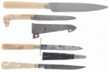 Grouping of Four Knives, Two with Relief Carved Grips