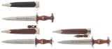Three German SA Uniform Pattern Daggers with Scabbards