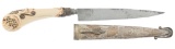 Silver Accented Knife with a Carved Antique Ivory Hilt
