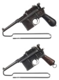 Two Mauser Broomhandle Semi-Automatic Pistols