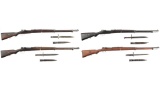 Four Turkish Model 1938 Rifles with Bayonets