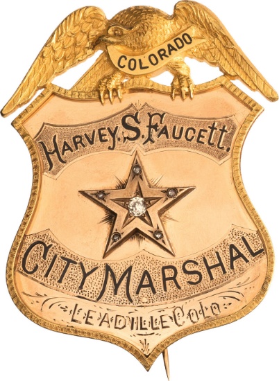 Henry S. Faucett Gold Leadville City Marshal Presentation Badge
