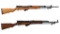 Two European Military SKS Pattern Rifles with Bayonets