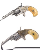 Two Engraved Colt Open Top Pocket Spur Trigger Revolvers