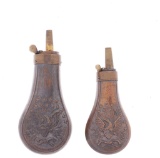 Two Small Eagle Pattern Pocket Powder Flasks