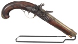 J. Walsh Marked Brass Barrel Flintlock Pistol