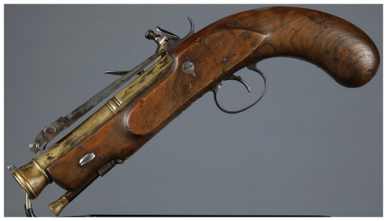Unmarked Flintlock Pistol with Folding Bayonet