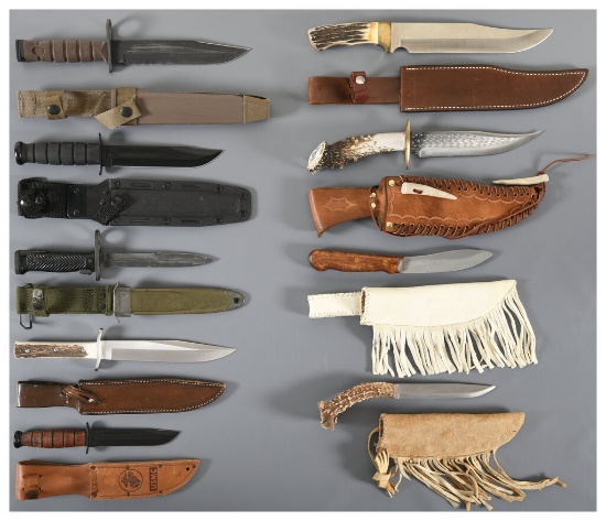Group of Nine Knives and Bayonets with Scabbards