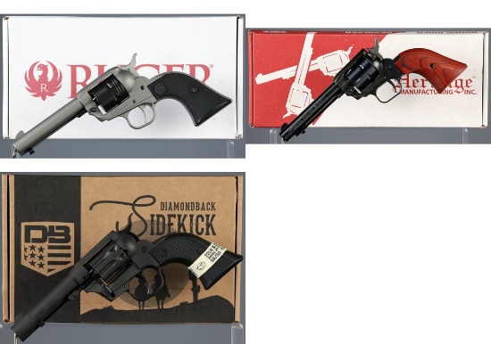 Three Single Action Rimfire Revolvers with Boxes