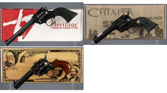 Three Single Action Revolvers with Boxes