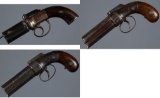 Three Double Action Percussion Pepperbox Pistols
