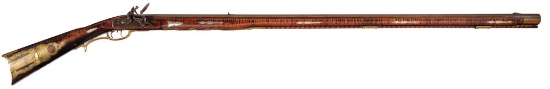 Engraved and Inlaid "JS" Signed Flintlock American Long Rifle