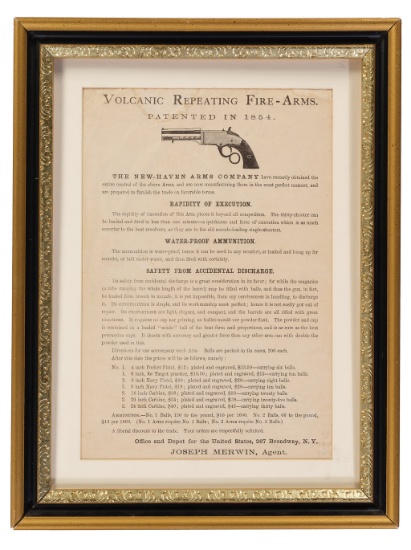 Framed New Haven Arms Company Volcanic Broadside Advertisement