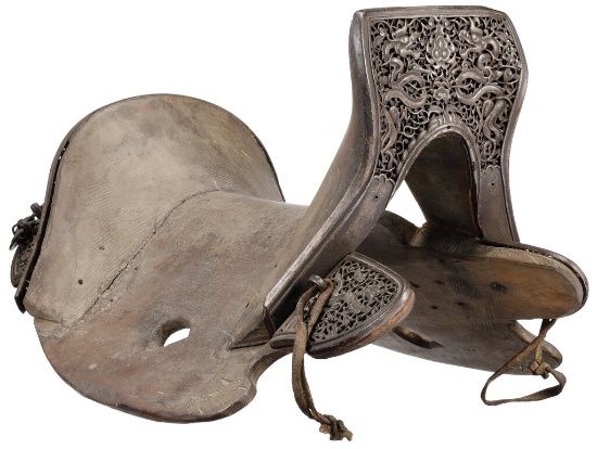 17th or 18th Century Tibetan Saddle with Stirrups