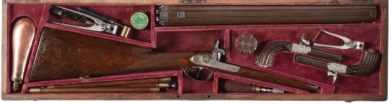 Cased Le Page-Moutier Double Rifle and Pair of Pocket Pistols
