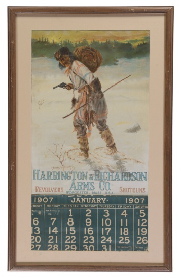 Framed 1907 Harrington & Richardson Arms Co. "Trapper" Calendar