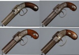 Four Antique American Percussion Pepperboxes