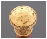 Gilt Handled Presentation Cane Inscribed to General Hite