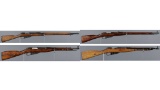 Four Mosin Nagant Bolt Action Long Guns