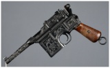 Engraved German Mauser Bolo Broomhandle Pistol with Holster