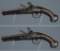 Pair of Engraved & Gold Accented Double Barrel Flintlock Pistols
