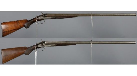 Two Antique American 10 Gauge Double Barrel Hammer Shotguns