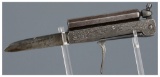 Unmarked Relief Engraved Folding Knife Pistol