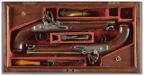 Cased Pair of Barnett Brass Barreled Flintlock Officer's Pistols