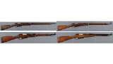 Four Soviet Mosin Nagant Bolt Action Long Guns