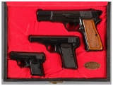 Cased Set of Three Belgian Browning Semi-Automatic Pistols