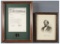 Framed Samuel Colt Portrait and Silver Rampant Colt Pin