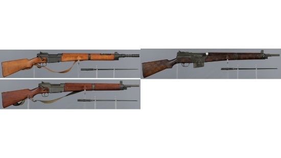 Three French Military MAS Rifles with Bayonets