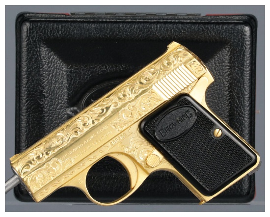 J. Adams Engraved Fabrique Nationale Baby Pistol with Case