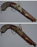 Pair of Engraved Spanish Percussion Miquelet Belt Pistols
